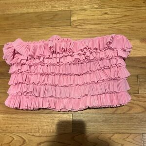 Idem Ditto Pink Ruffled Tube Top Large Cropped Feminine